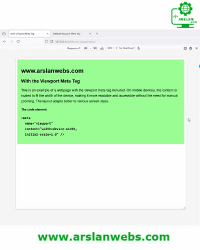 A screenshot of an HTML document with the viewport meta tag highlighted in the head section.
