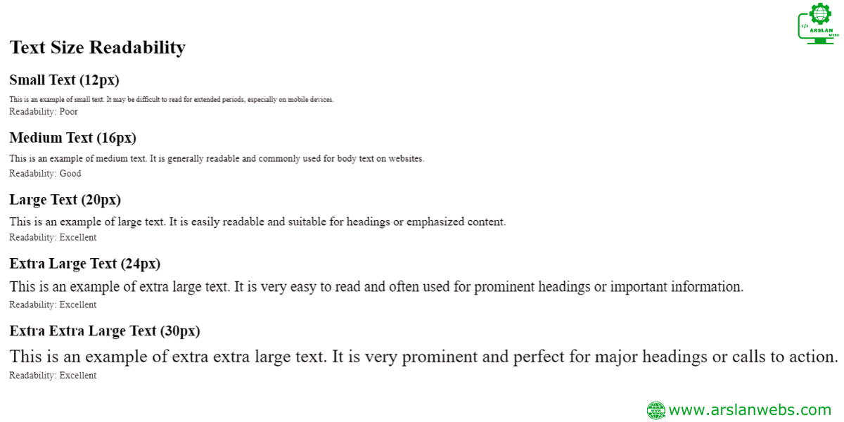 Font Size and Scaling www.arslanwebs.com