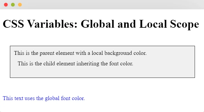 an image showing a parent-child relationship in HTML and how CSS variables are inherited